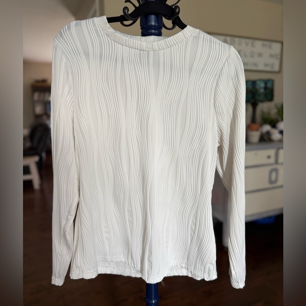 SHEIN White Patterned Ribbed Slightly Fitted Long Sleeve Top, Size 2X